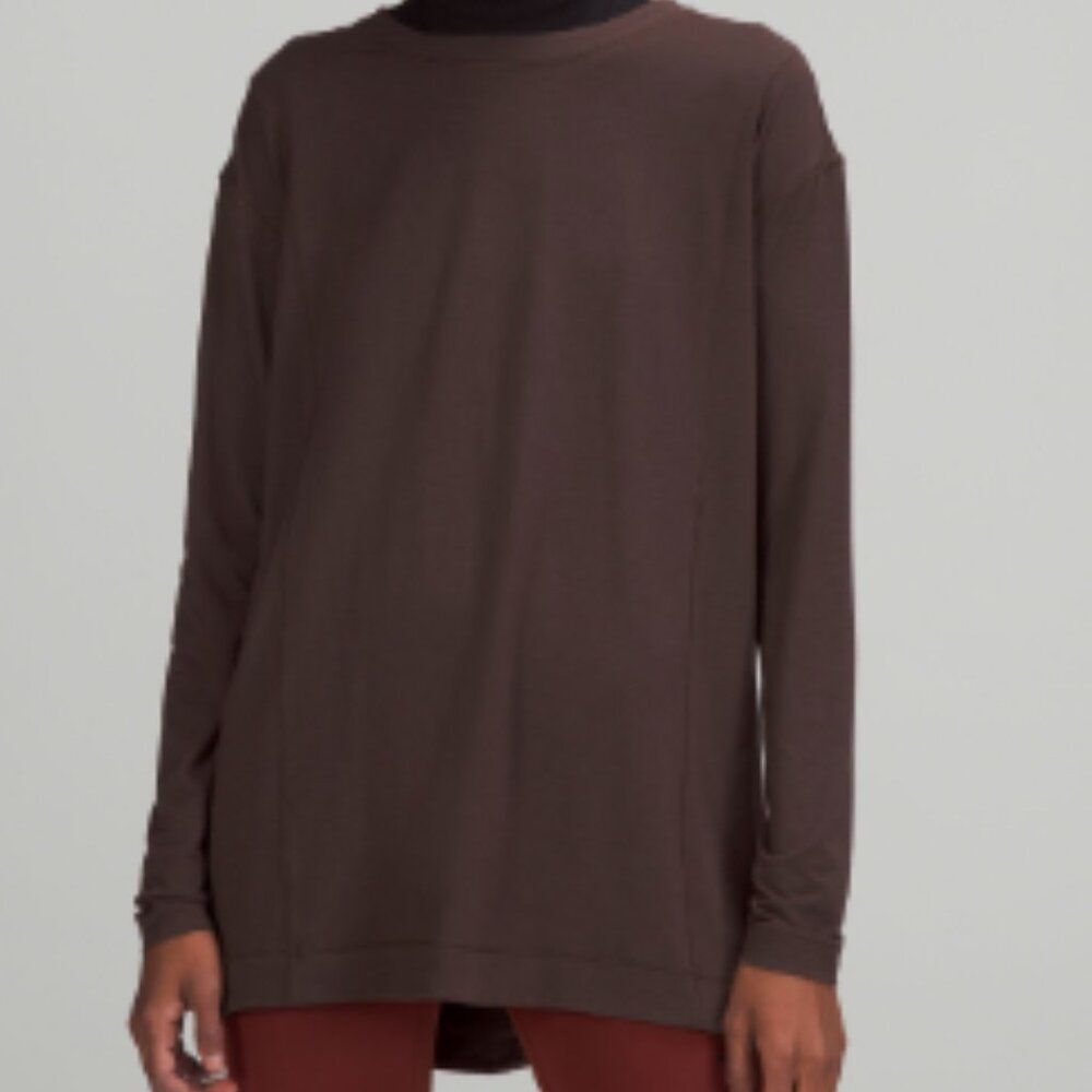 NWT LULULEMON Modal Pleated Back Long Sleeve Shirt FRENCH PRESS BROWN FLOWY 4 6 - Picture 2 of 4